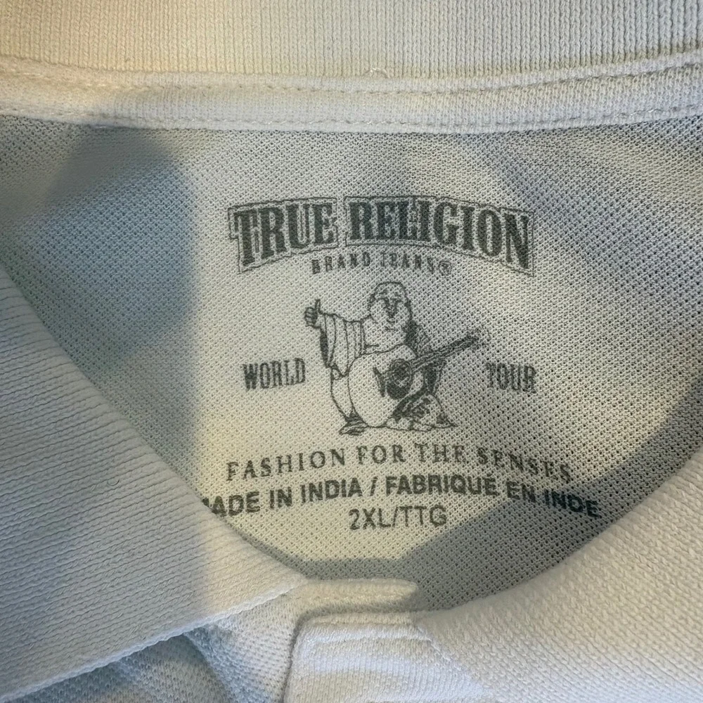 True Religion Mens Raglan Panel Polo Shirt XXL White Black Streetwear
